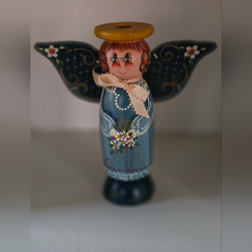 Wood Angel Candle Holder